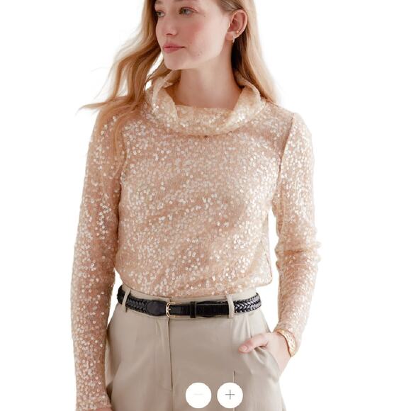 Anthropologie Tops - Sunday in Brooklyn Anthropologie Sequin Cowl Neck Top M Champagne Long Sleeve